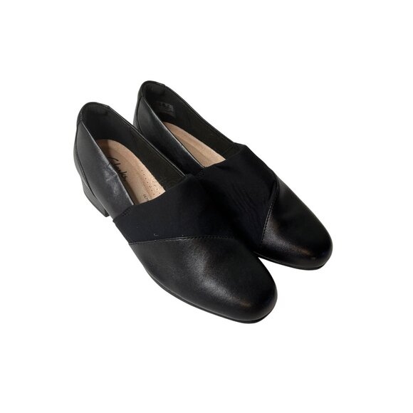 Clarks Juliet Gem Slip-On Flats Black Sz 6 Black Leather Career Office Wear - Picture 1 of 6